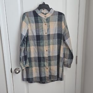 Blue and Green Button Down Shirt with Classic Plaid Design